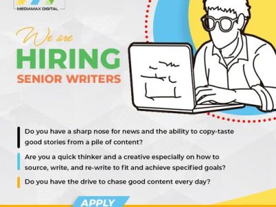 Senior Writers Wanted. Send your CV and portfolio to mediamaxdigital@mediamax.co.ke